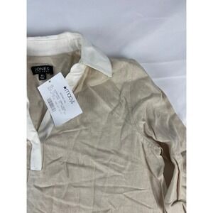 Jones New York XS Tunic Top Beige White‎ Long Sleeve Casual Collared